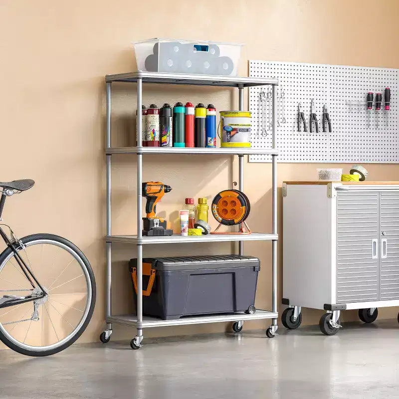 HOME 4-Tier Steel Shelving with Shelf Liners, 36 W x 14 D x 56.5 H