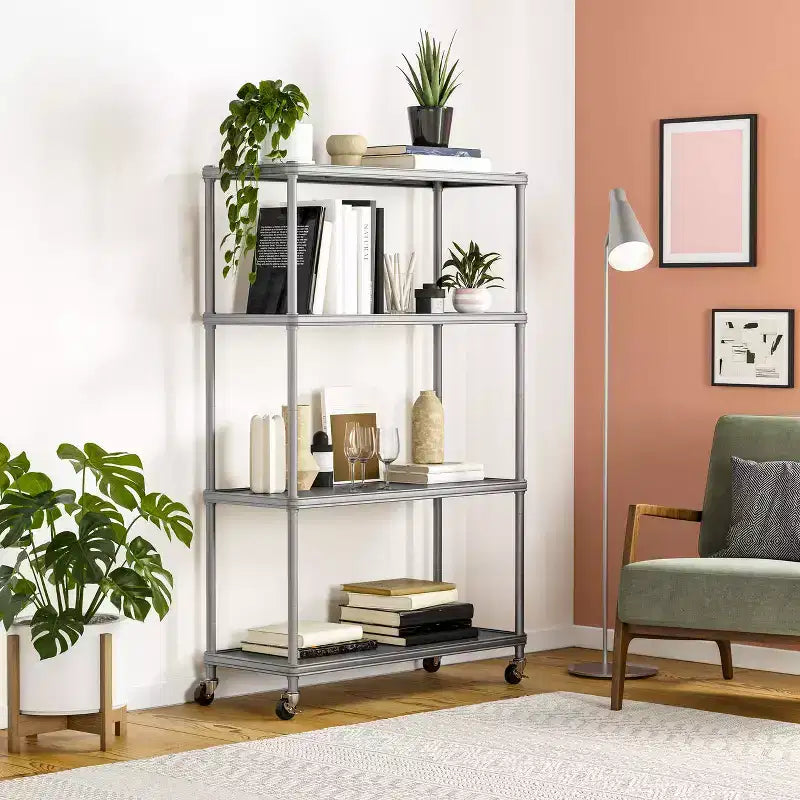 HOME 4-Tier Steel Shelving with Shelf Liners, 36 W x 14 D x 56.5 H