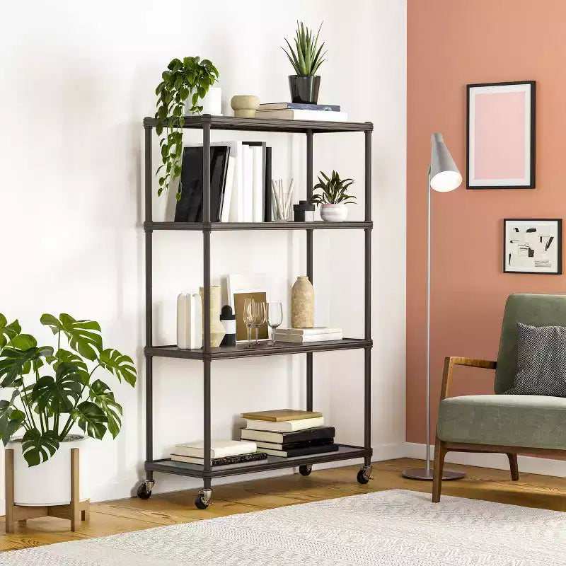 HOME 4-Tier Steel Shelving with Shelf Liners, 36 W x 14 D x 56.5 H