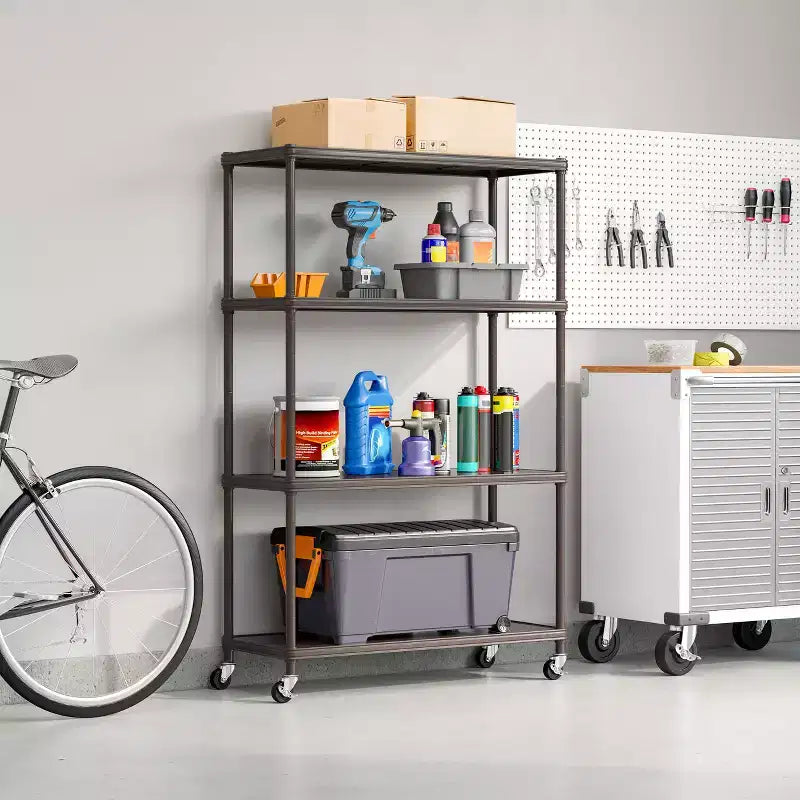 HOME 4-Tier Steel Shelving with Shelf Liners, 36 W x 14 D x 56.5 H