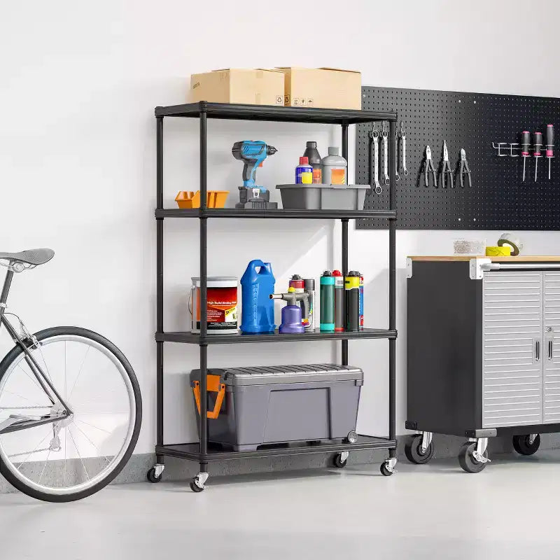 HOME 4-Tier Steel Shelving with Shelf Liners, 36 W x 14 D x 56.5 H
