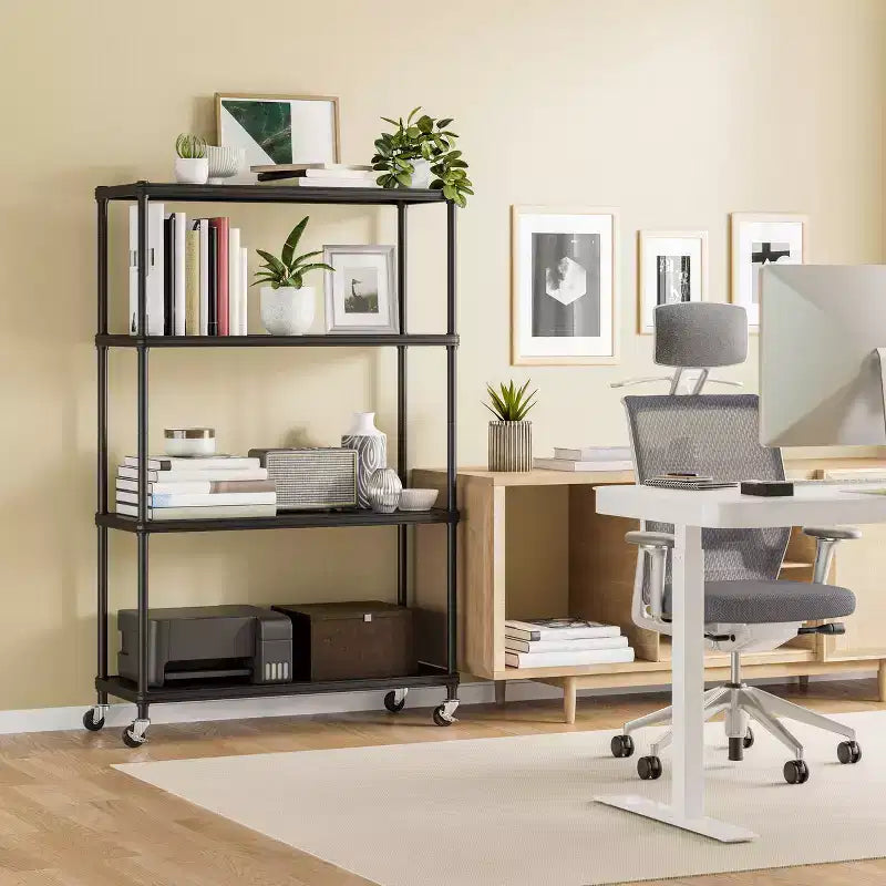 HOME 4-Tier Steel Shelving with Shelf Liners, 36 W x 14 D x 56.5 H