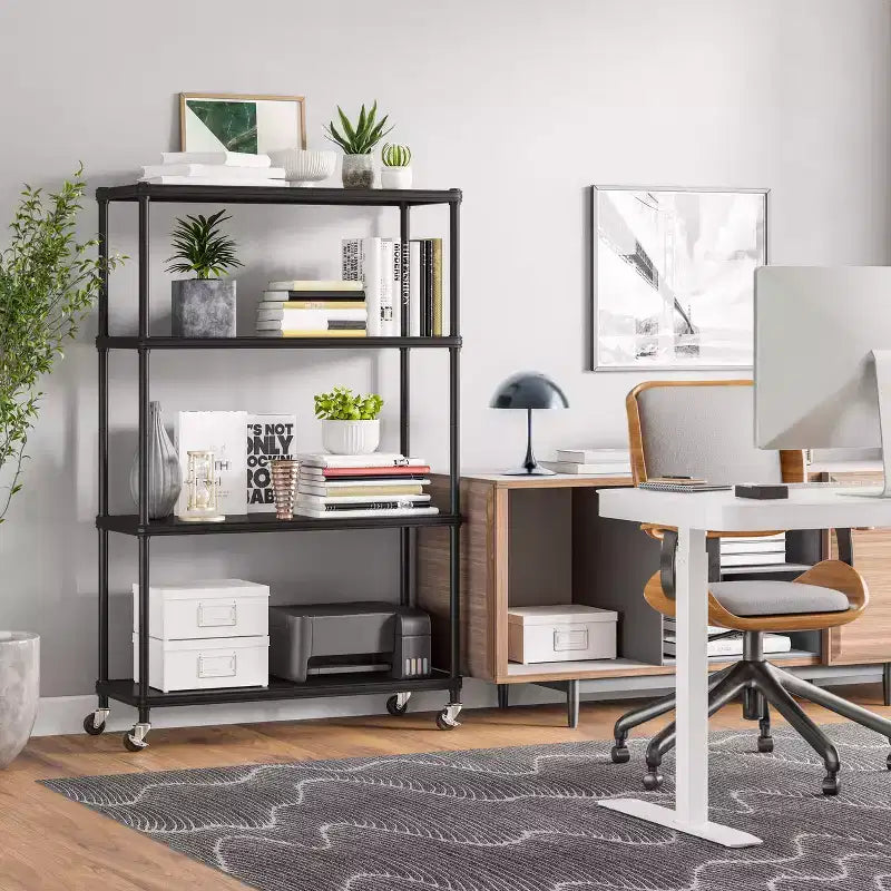 HOME 4-Tier Steel Shelving with Shelf Liners, 36 W x 14 D x 56.5 H