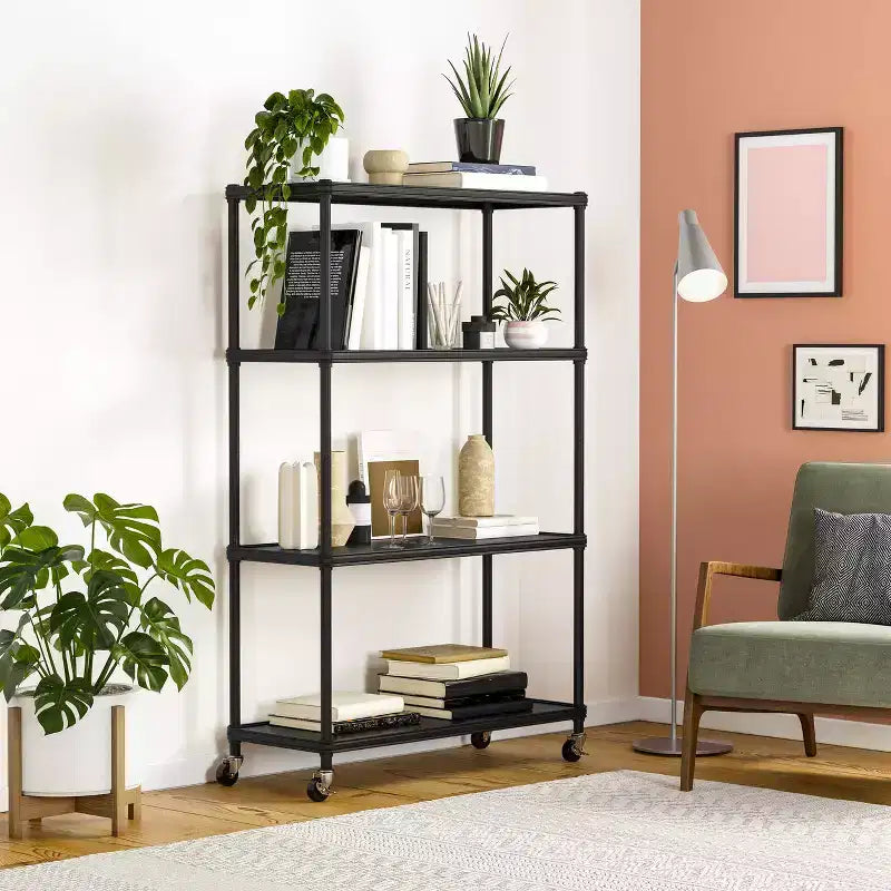 HOME 4-Tier Steel Shelving with Shelf Liners, 36 W x 14 D x 56.5 H