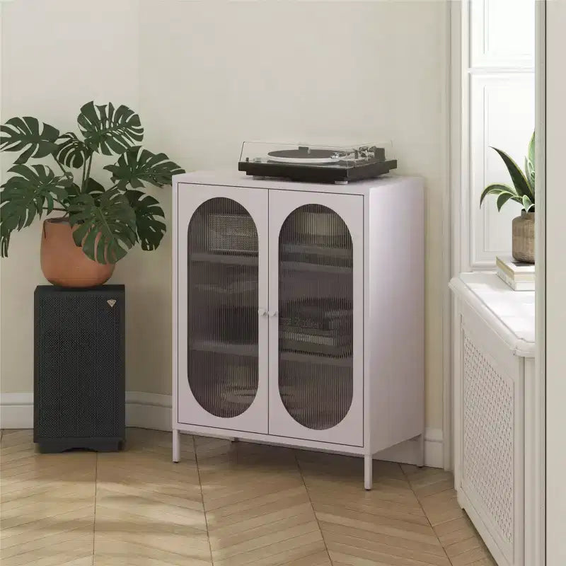 GDFStudio Dalton Modern 40 Metal and Glass Accent Cabinet with 2 Doors