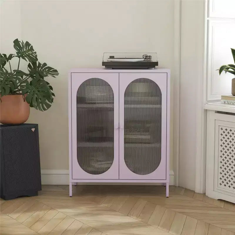 Dalton Modern 40 Metal and Glass Accent Cabinet with 2 Doors