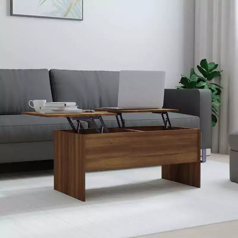 Coffee Table Brown Oak Engineered Wood Medium Hidden Compartments