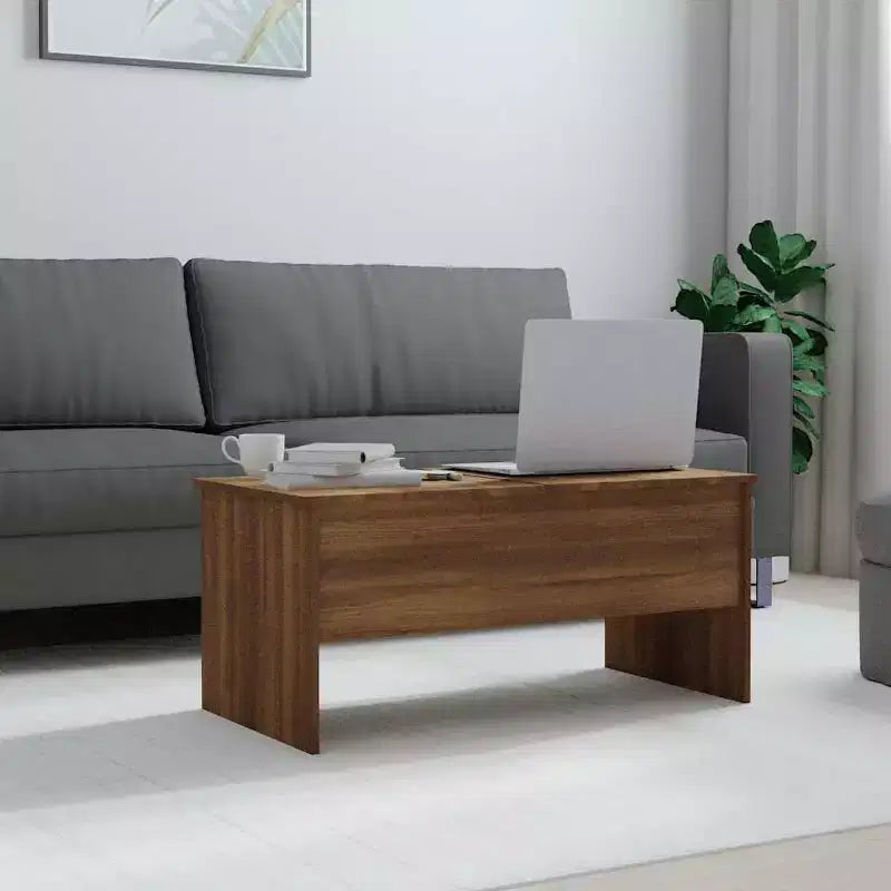 Coffee Table Brown Oak Engineered Wood Medium Hidden Compartments