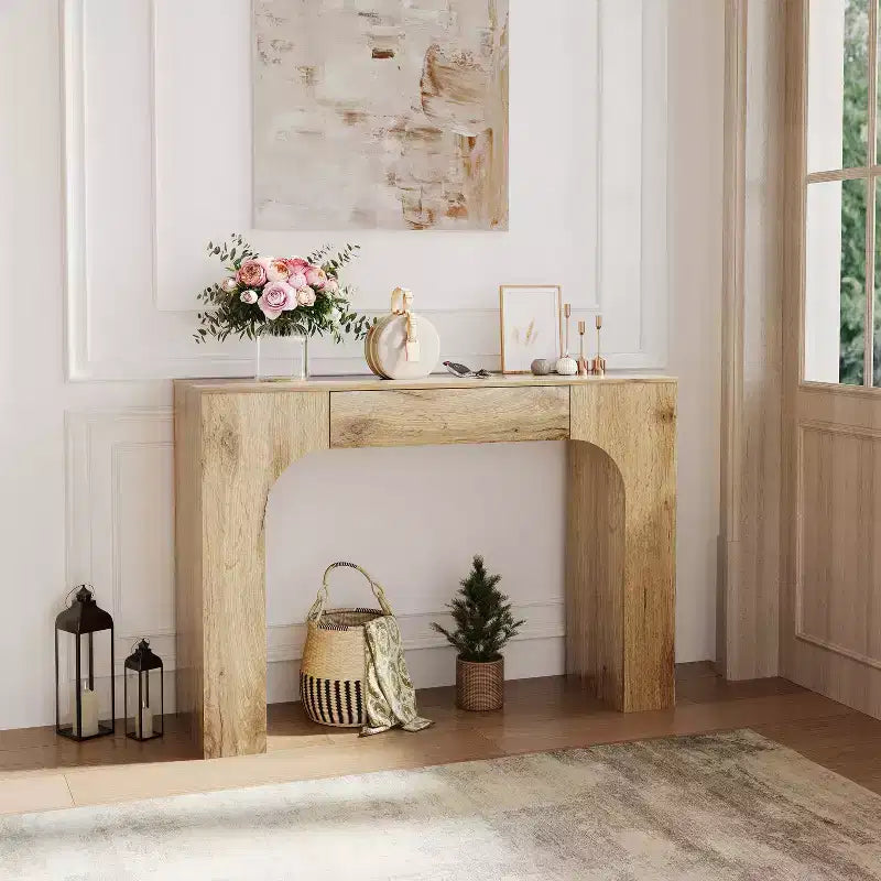 Long Console Table with Drawer, Wood Rectangular Sofa Table Behind The Couch, Farmhouse Entryway Foyer Hallway Tables for Entrance, Living Room