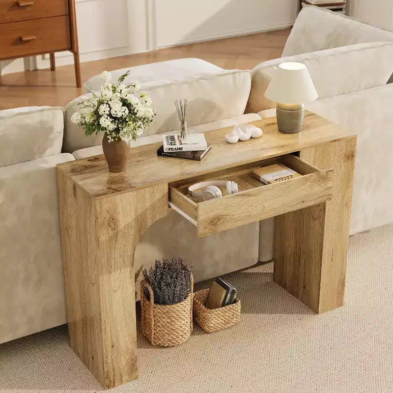 Long Console Table with Drawer, Wood Rectangular Sofa Table Behind The Couch, Farmhouse Entryway Foyer Hallway Tables for Entrance, Living Room