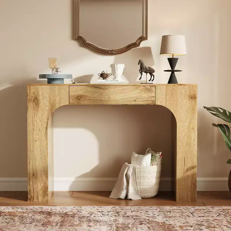 Long Console Table with Drawer, Wood Rectangular Sofa Table Behind The Couch, Farmhouse Entryway Foyer Hallway Tables for Entrance, Living Room