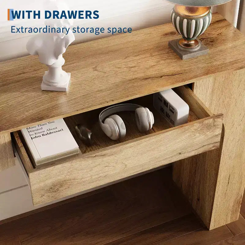Long Console Table with Drawer, Wood Rectangular Sofa Table Behind The Couch, Farmhouse Entryway Foyer Hallway Tables for Entrance, Living Room