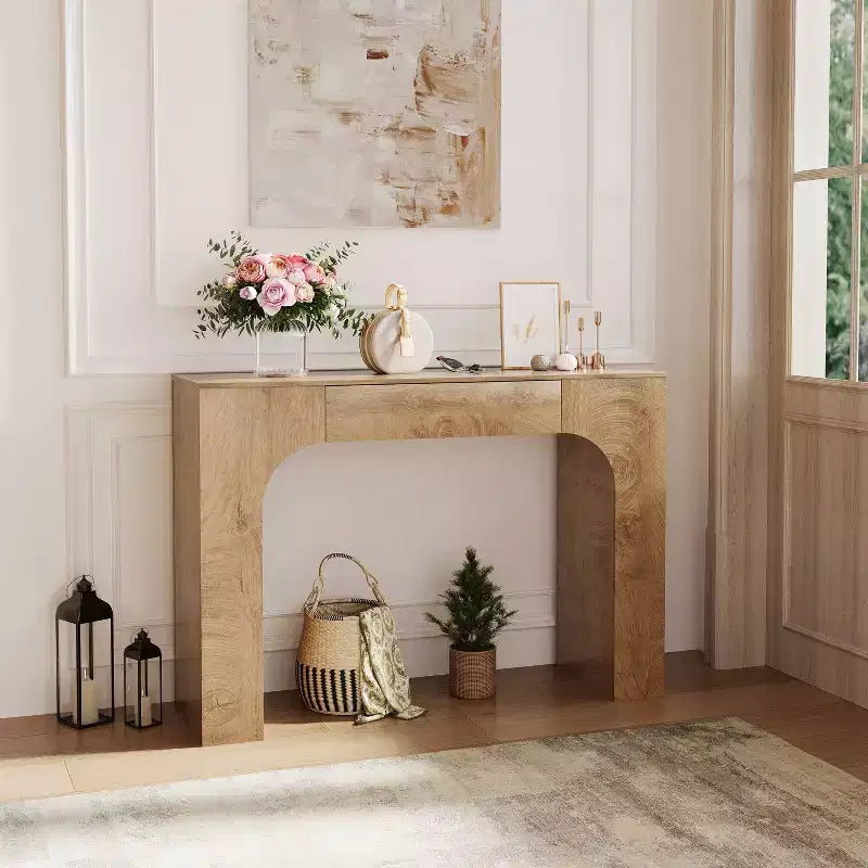 Long Console Table with Drawer, Wood Rectangular Sofa Table Behind The Couch, Farmhouse Entryway Foyer Hallway Tables for Entrance, Living Room