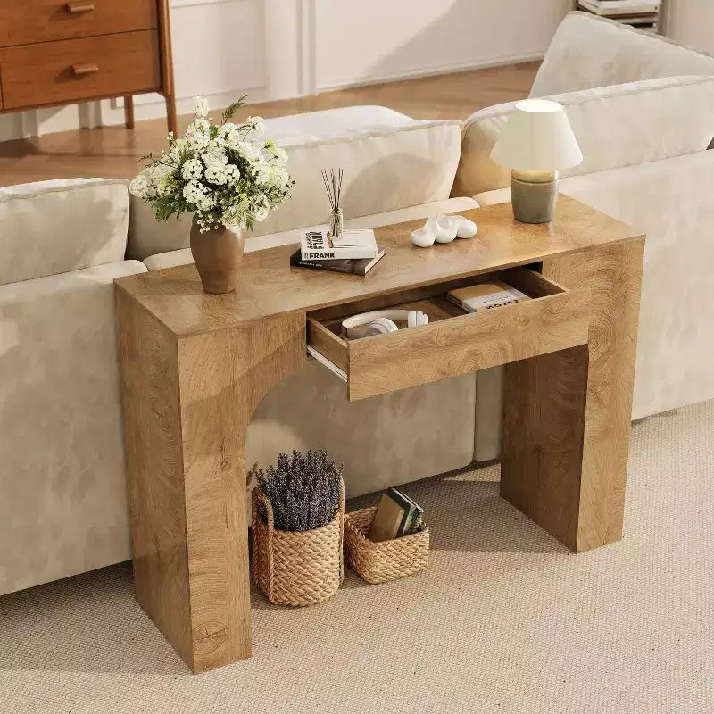 Long Console Table with Drawer, Wood Rectangular Sofa Table Behind The Couch, Farmhouse Entryway Foyer Hallway Tables for Entrance, Living Room