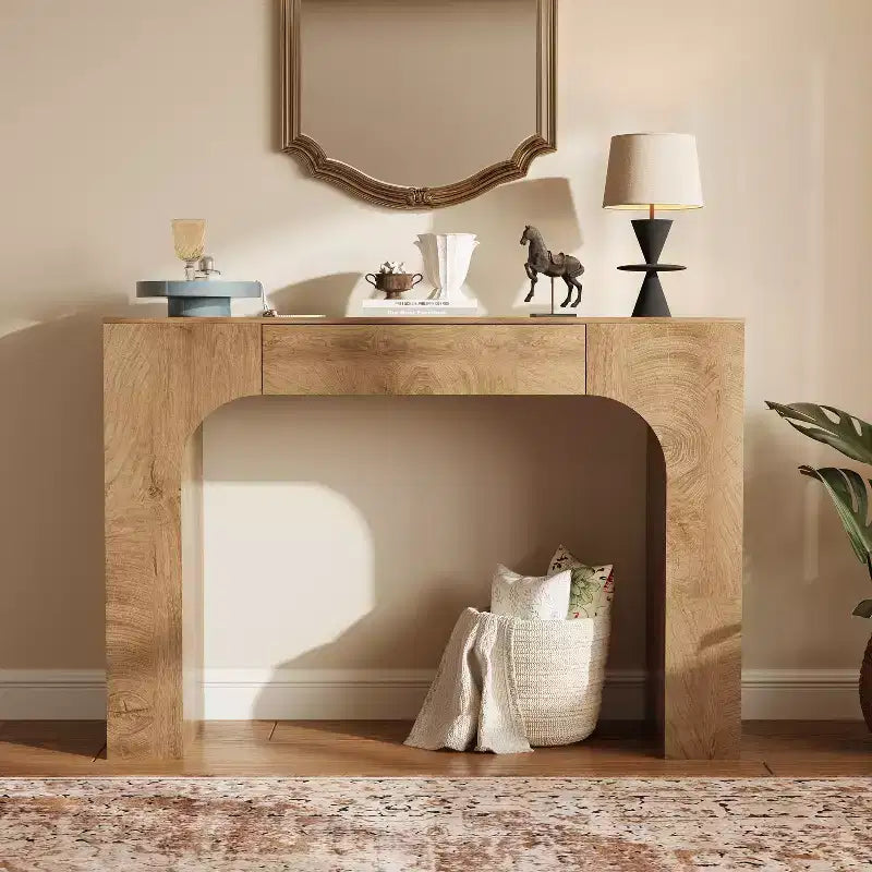 Long Console Table with Drawer, Wood Rectangular Sofa Table Behind The Couch, Farmhouse Entryway Foyer Hallway Tables for Entrance, Living Room