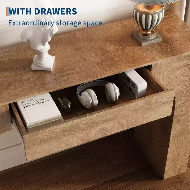 Long Console Table with Drawer, Wood Rectangular Sofa Table Behind The Couch, Farmhouse Entryway Foyer Hallway Tables for Entrance, Living Room