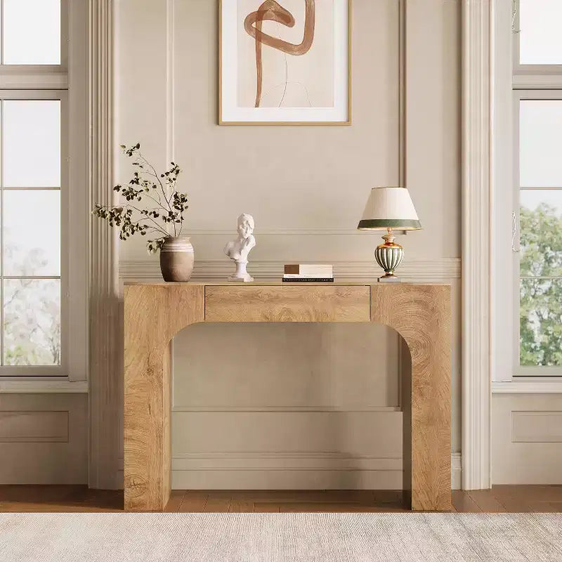 Long Console Table with Drawer, Wood Rectangular Sofa Table Behind The Couch, Farmhouse Entryway Foyer Hallway Tables for Entrance, Living Room