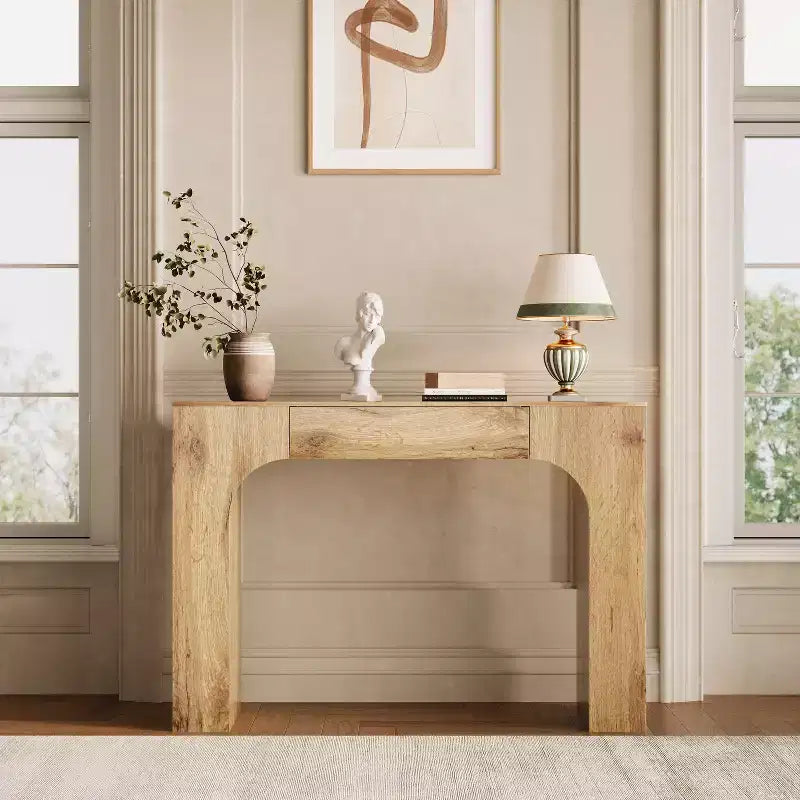 Long Console Table with Drawer, Wood Rectangular Sofa Table Behind The Couch, Farmhouse Entryway Foyer Hallway Tables for Entrance, Living Room