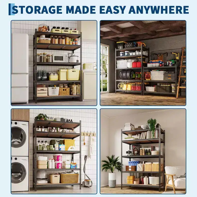 Storage Shelves 5 Tier Garage Shelving Heavy Duty Adjustable Metal Shelving Unit, Garage Shelves for Basement,Kitchen ,Black