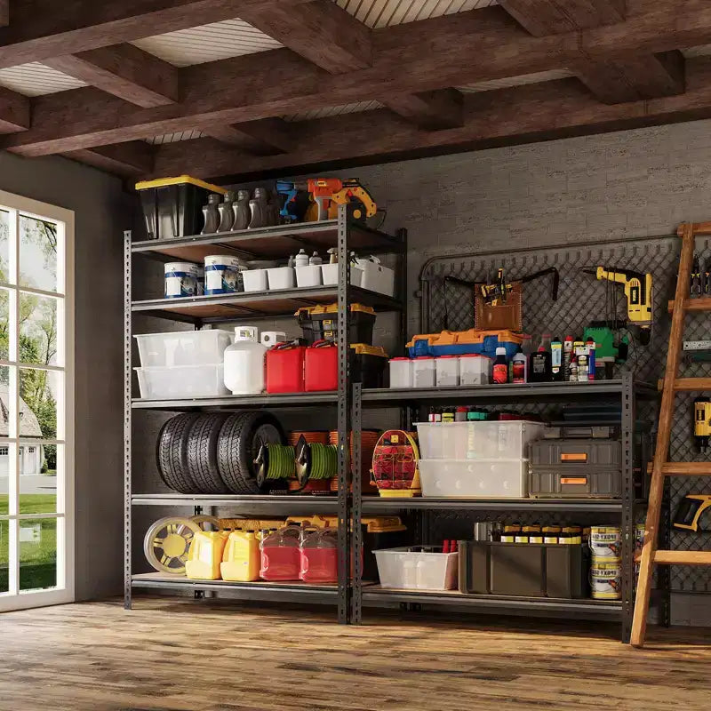 Storage Shelves 5 Tier Garage Shelving Heavy Duty Adjustable Metal Shelving Unit, Garage Shelves for Basement,Kitchen ,Black