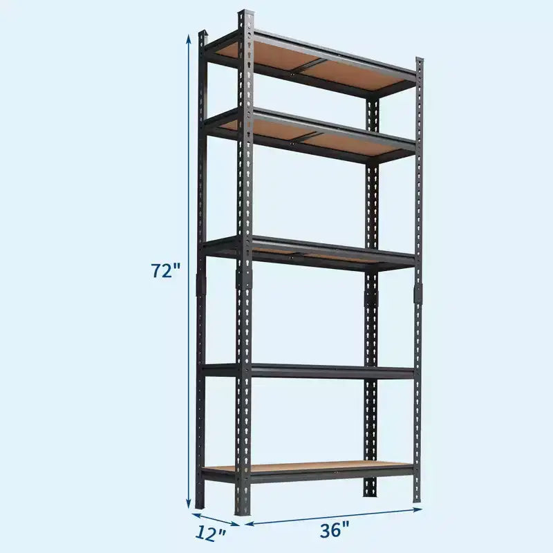 Storage Shelves 5 Tier Garage Shelving Heavy Duty Adjustable Metal Shelving Unit, Garage Shelves for Basement,Kitchen ,Black