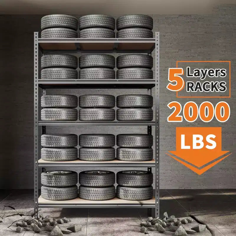 Storage Shelves 5 Tier Garage Shelving Heavy Duty Adjustable Metal Shelving Unit, Garage Shelves for Basement,Kitchen ,Black