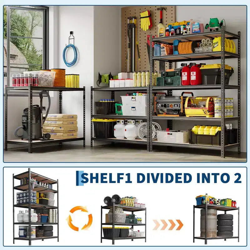 Storage Shelves 5 Tier Garage Shelving Heavy Duty Adjustable Metal Shelving Unit, Garage Shelves for Basement,Kitchen ,Black