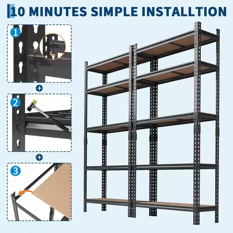 Storage Shelves 5 Tier Garage Shelving Heavy Duty Adjustable Metal Shelving Unit, Garage Shelves for Basement,Kitchen ,Black