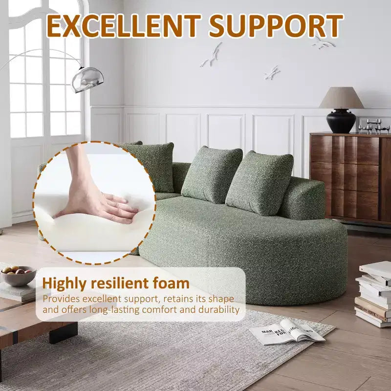 112-Inch khaki Chenille 4-Seater Extra Deep Wide Seat Curved Cloud Couch with 4 Throw Pillows, Combination Sofa Couch for Living Room