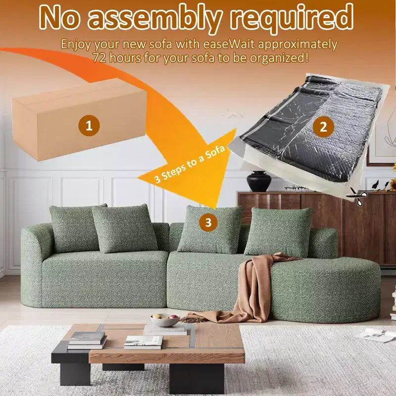 112-Inch khaki Chenille 4-Seater Extra Deep Wide Seat Curved Cloud Couch with 4 Throw Pillows, Combination Sofa Couch for Living Room