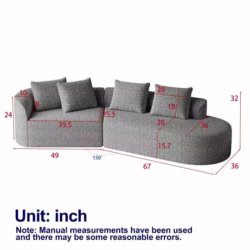 112-Inch khaki Chenille 4-Seater Extra Deep Wide Seat Curved Cloud Couch with 4 Throw Pillows, Combination Sofa Couch for Living Room