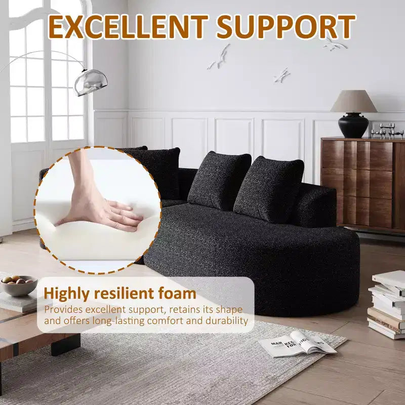 112-Inch khaki Chenille 4-Seater Extra Deep Wide Seat Curved Cloud Couch with 4 Throw Pillows, Combination Sofa Couch for Living Room