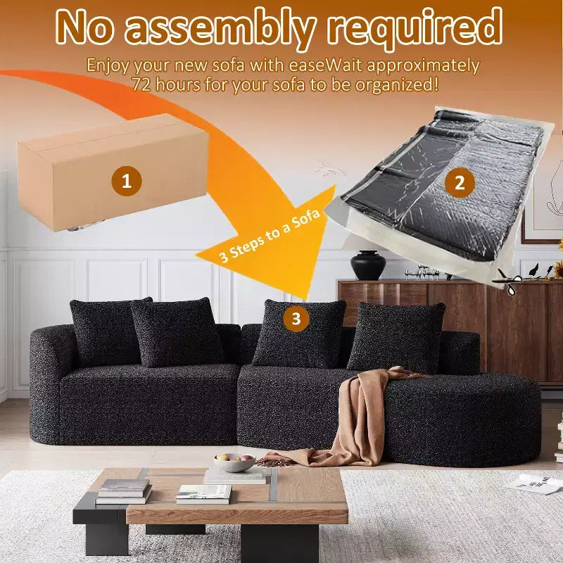 112-Inch khaki Chenille 4-Seater Extra Deep Wide Seat Curved Cloud Couch with 4 Throw Pillows, Combination Sofa Couch for Living Room