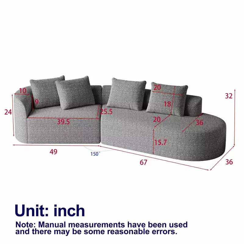 112-Inch khaki Chenille 4-Seater Extra Deep Wide Seat Curved Cloud Couch with 4 Throw Pillows, Combination Sofa Couch for Living Room