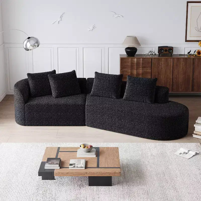 112-Inch khaki Chenille 4-Seater Extra Deep Wide Seat Curved Cloud Couch with 4 Throw Pillows, Combination Sofa Couch for Living Room