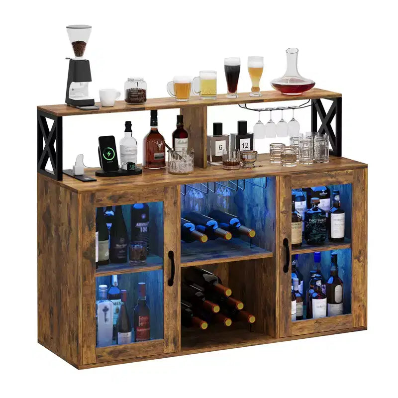 Bar Cabinet for Home, Liquor Cabinet with Power Outlets,Glass Holder, Wine Cabinet with Storage, Wine Cabinet with Racks for KitchenHome