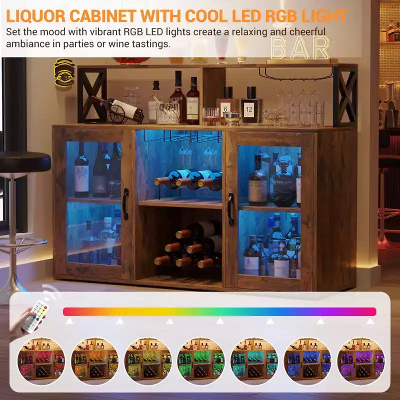 Bar Cabinet for Home, Liquor Cabinet with Power Outlets,Glass Holder, Wine Cabinet with Storage, Wine Cabinet with Racks for KitchenHome