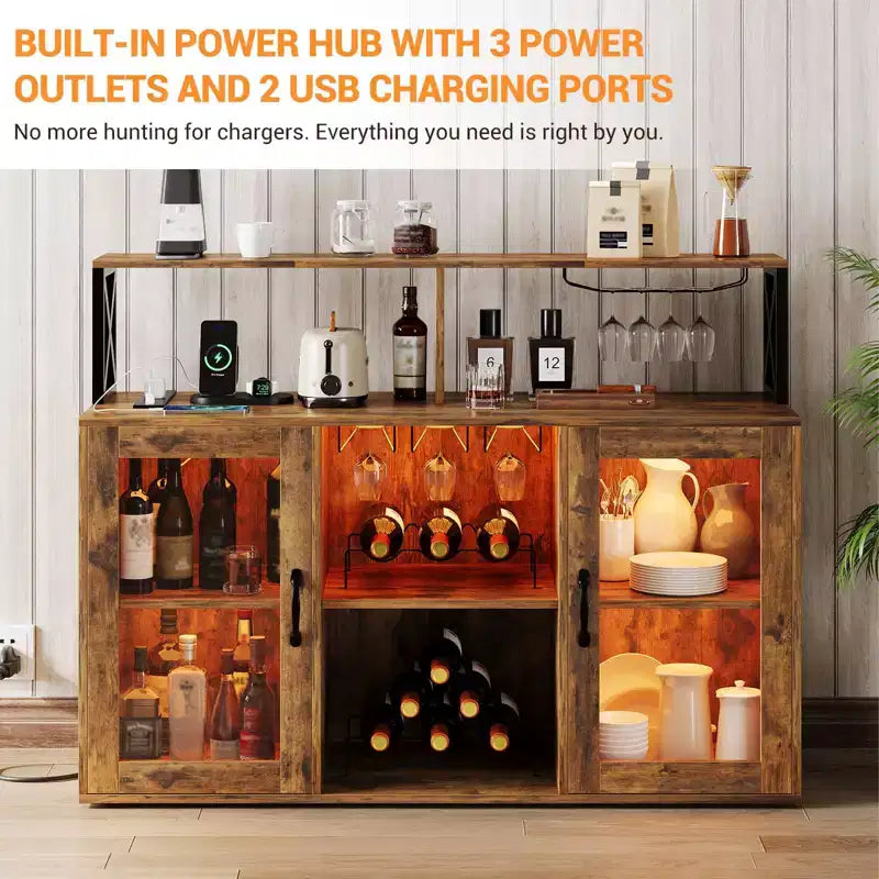 Bar Cabinet for Home, Liquor Cabinet with Power Outlets,Glass Holder, Wine Cabinet with Storage, Wine Cabinet with Racks for KitchenHome