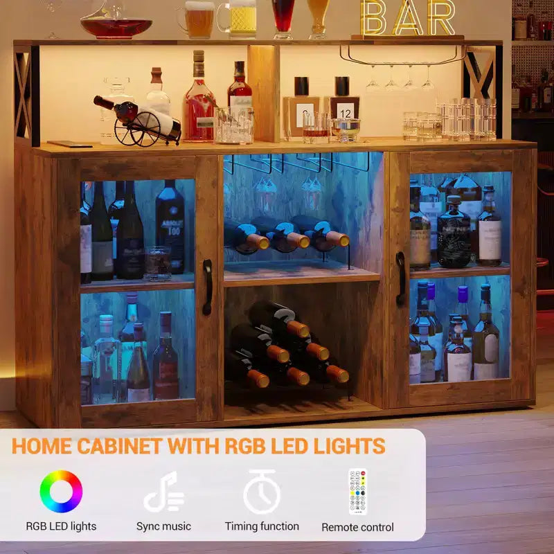 Bar Cabinet for Home, Liquor Cabinet with Power Outlets,Glass Holder, Wine Cabinet with Storage, Wine Cabinet with Racks for KitchenHome