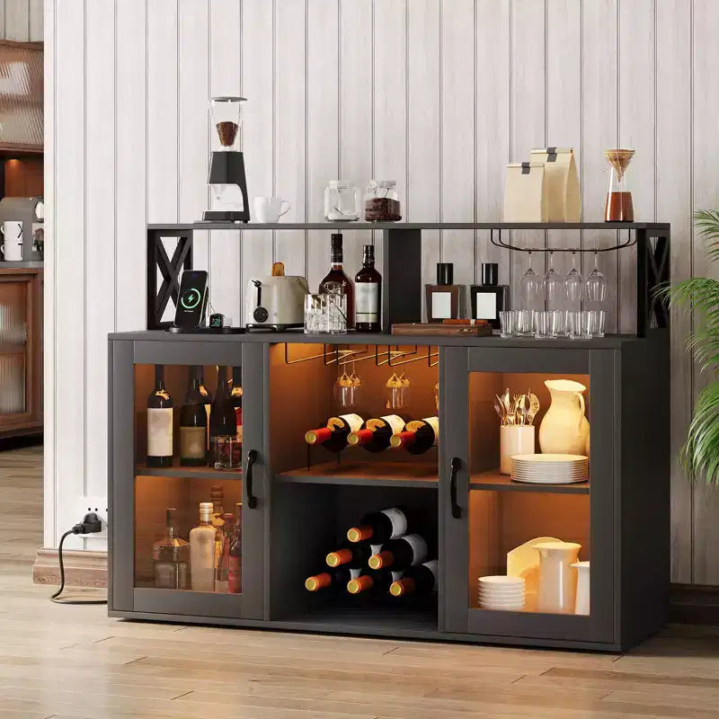 Bar Cabinet for Home, Liquor Cabinet with Power Outlets,Glass Holder, Wine Cabinet with Storage, Wine Cabinet with Racks for KitchenHome