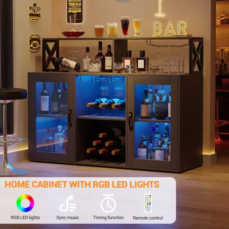 Bar Cabinet for Home, Liquor Cabinet with Power Outlets,Glass Holder, Wine Cabinet with Storage, Wine Cabinet with Racks for KitchenHome