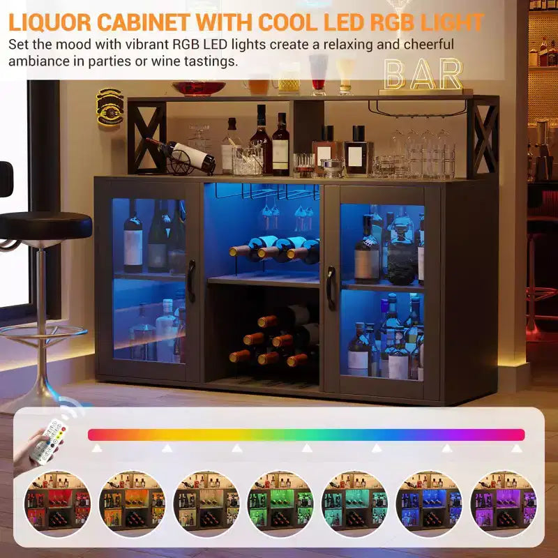 Bar Cabinet for Home, Liquor Cabinet with Power Outlets,Glass Holder, Wine Cabinet with Storage, Wine Cabinet with Racks for KitchenHome