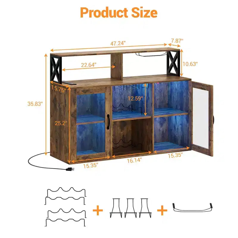 Bar Cabinet for Home, Liquor Cabinet with Power Outlets,Glass Holder, Wine Cabinet with Storage, Wine Cabinet with Racks for KitchenHome