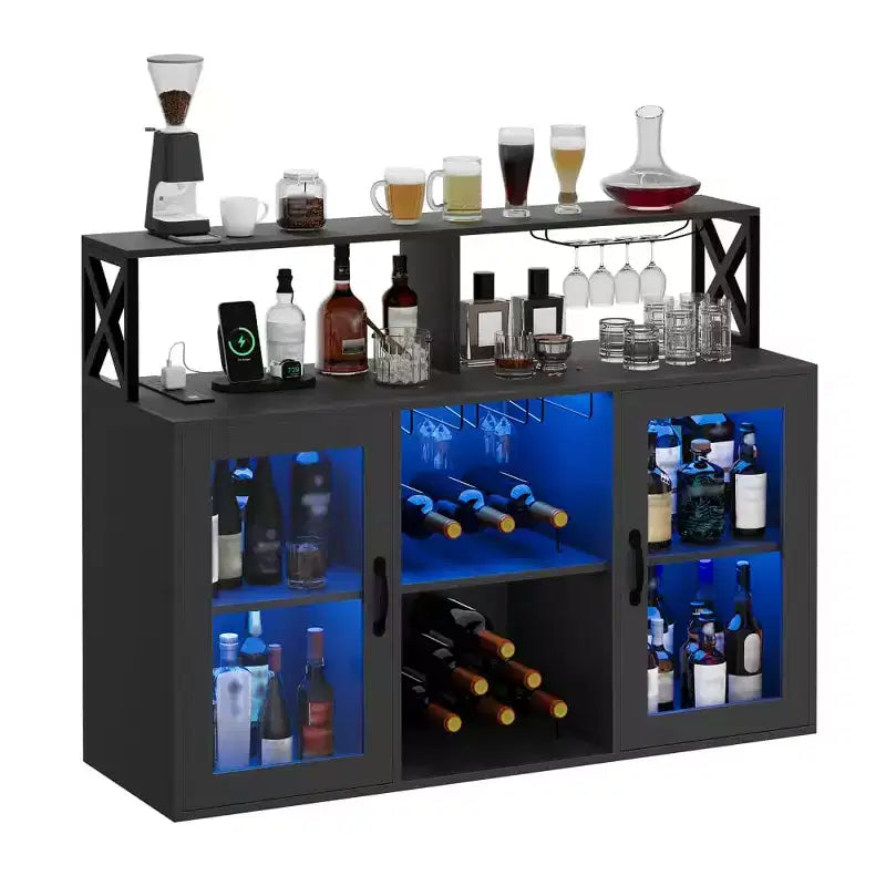 Bar Cabinet for Home, Liquor Cabinet with Power Outlets,Glass Holder, Wine Cabinet with Storage, Wine Cabinet with Racks for KitchenHome