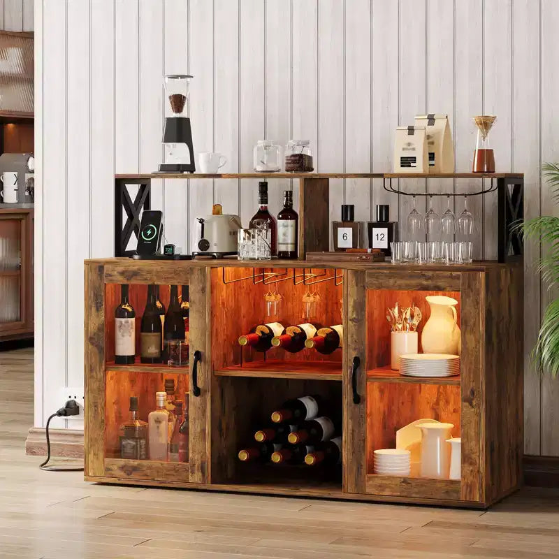 Bar Cabinet for Home, Liquor Cabinet with Power Outlets,Glass Holder, Wine Cabinet with Storage, Wine Cabinet with Racks for KitchenHome