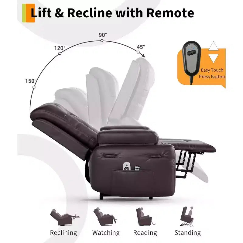 Electric Lift Recliner with Massage & Heat - Heavy Duty Adjustable PU Leather Chair for Elderly & Mobility Impaired