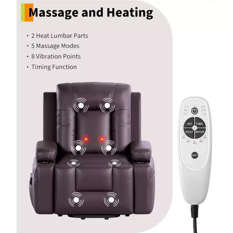 Electric Lift Recliner with Massage & Heat - Heavy Duty Adjustable PU Leather Chair for Elderly & Mobility Impaired