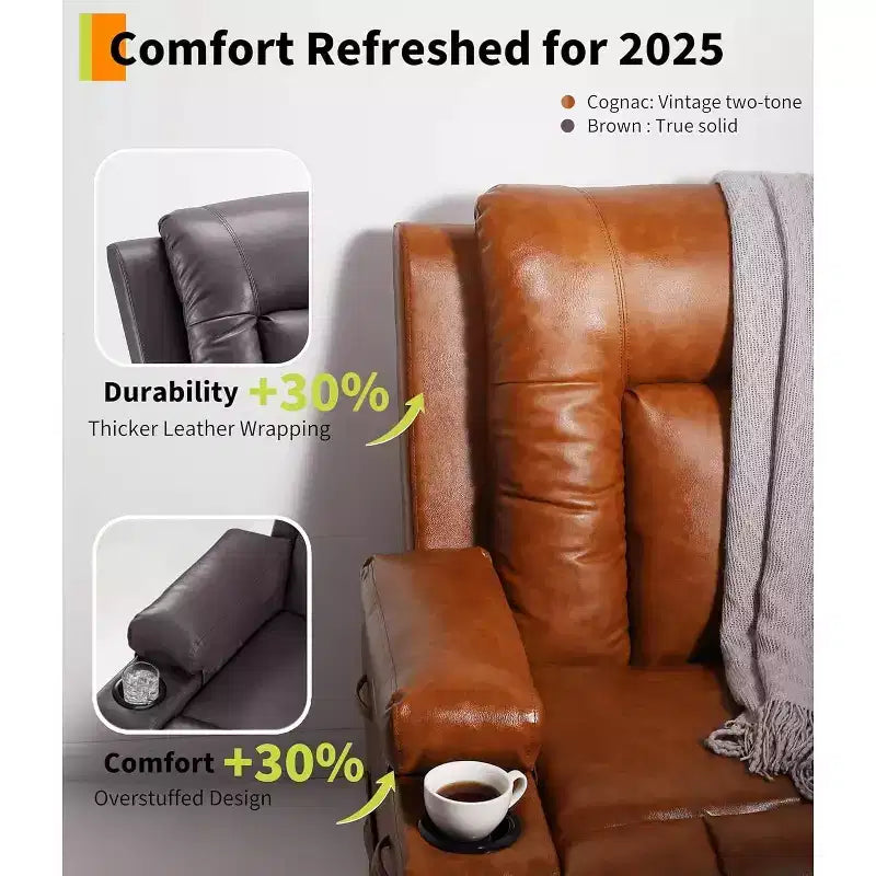 Electric Lift Recliner with Massage & Heat - Heavy Duty Adjustable PU Leather Chair for Elderly & Mobility Impaired