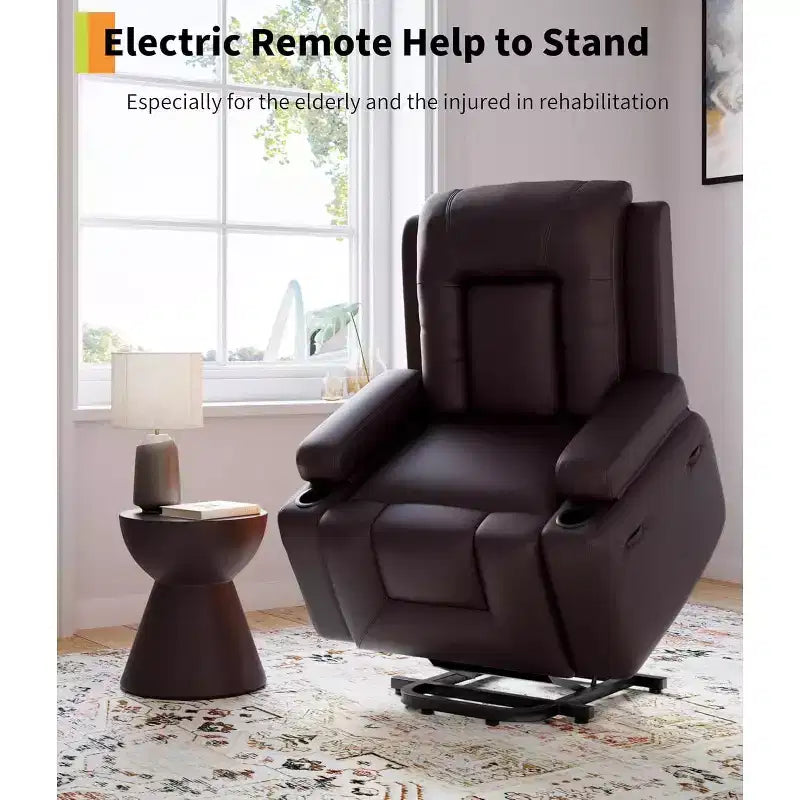 Electric Lift Recliner with Massage & Heat - Heavy Duty Adjustable PU Leather Chair for Elderly & Mobility Impaired
