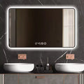 Okak Wall Mount Bathroom Mirror with Round Corner, Defogging Vanity Mirror with Temperature Display, Wall Mirror for Bathroom